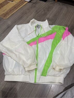 PUMA Vintage 1980s Original White Green Pink Nylon Polyester Windbreaker Jacket